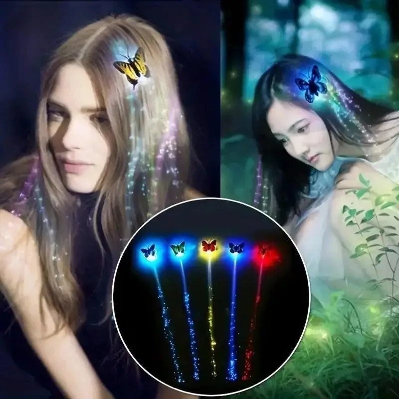 LED Glow Hair Braid Butterfly Light 5 Pcs Colour Hairpin Novetly light Up Bar Party Decoration Christmas Children and Adults