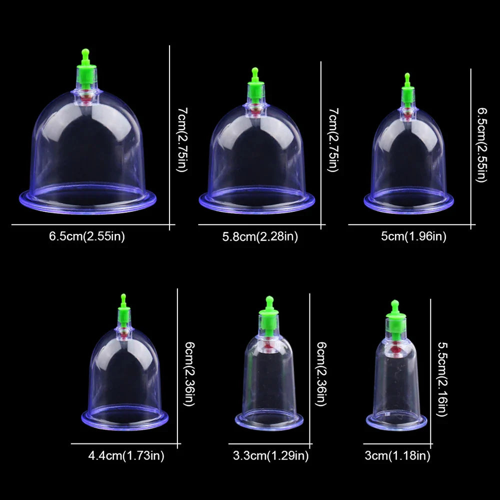 6Pcs Vacuum Cupping Sets with Pumping Gun Suction Cups Back Massage Body Cup Detox Anti Cellulite Cans Healthy Care Jars