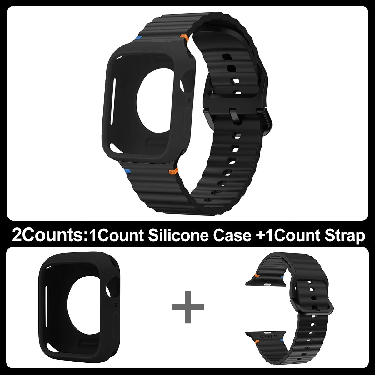 2pcs Silicone case+Band for Apple Watch Series Ultra 10 9 8 7 6 5 SE screen protector+Strap for iWatch 38/41/42/46/49mm Bracele