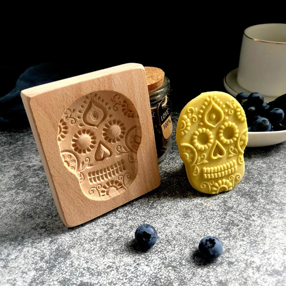 Wooden Cookie Molds for Halloween, 3D Carved Embossed Gingerbread Mould for Baking, Pumpkin Skull Ghost Witch Jack O 'Lantern