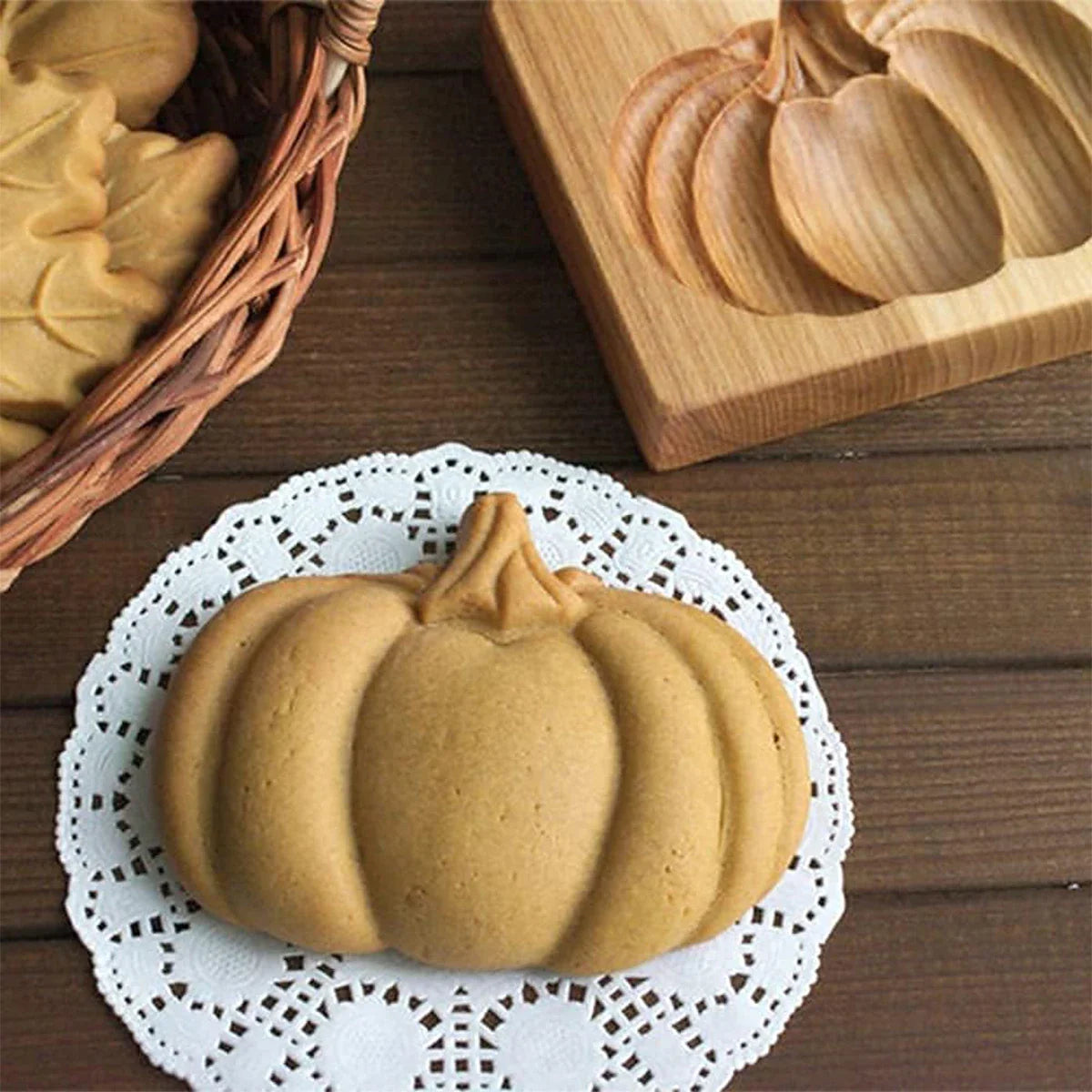 Wooden Cookie Molds for Halloween, 3D Carved Embossed Gingerbread Mould for Baking, Pumpkin Skull Ghost Witch Jack O 'Lantern