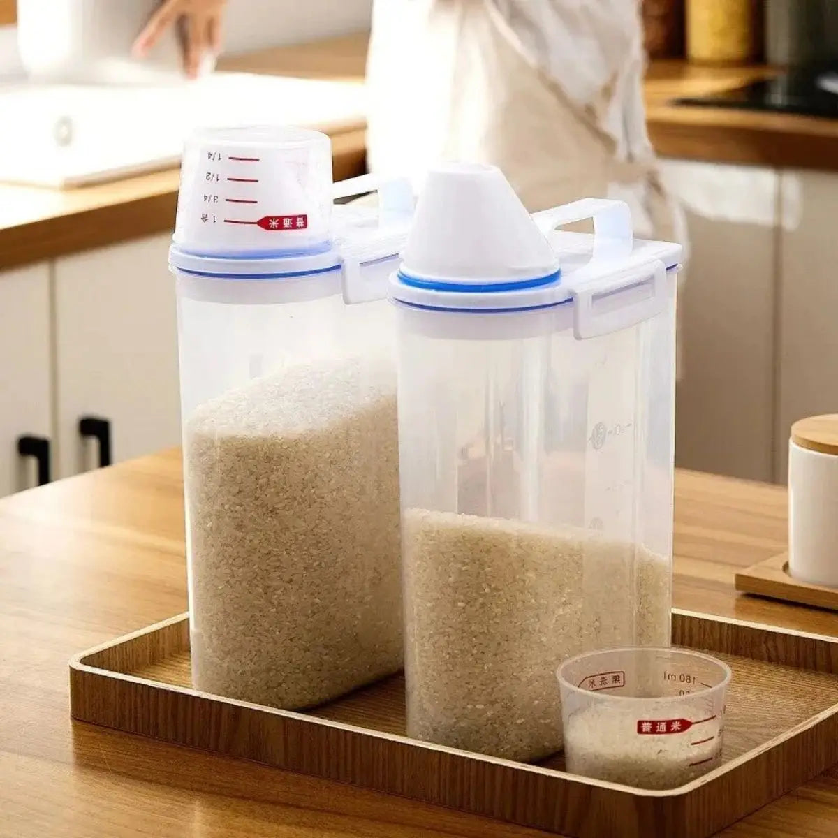 【Hot sales】1pc Rice And Grains Food Storage Canister With Measuring Cup, Kitchen Moisture-proof And Insect-proof Dust-proof