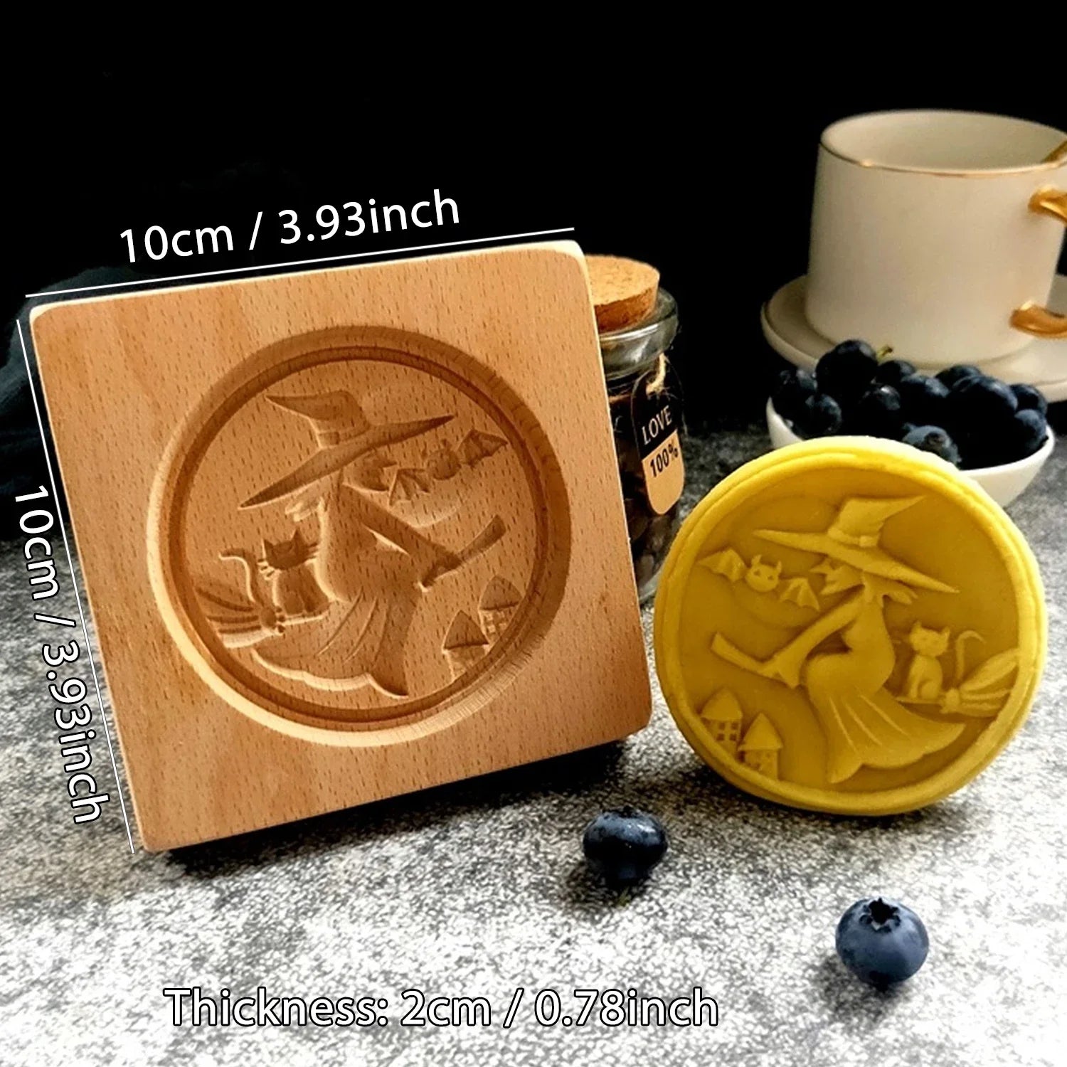 Wooden Cookie Molds for Halloween, 3D Carved Embossed Gingerbread Mould for Baking, Pumpkin Skull Ghost Witch Jack O 'Lantern