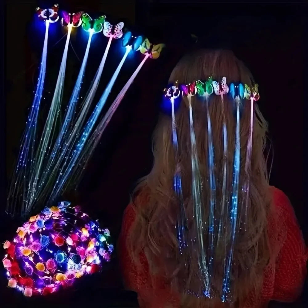 LED Glow Hair Braid Butterfly Light 5 Pcs Colour Hairpin Novetly light Up Bar Party Decoration Christmas Children and Adults