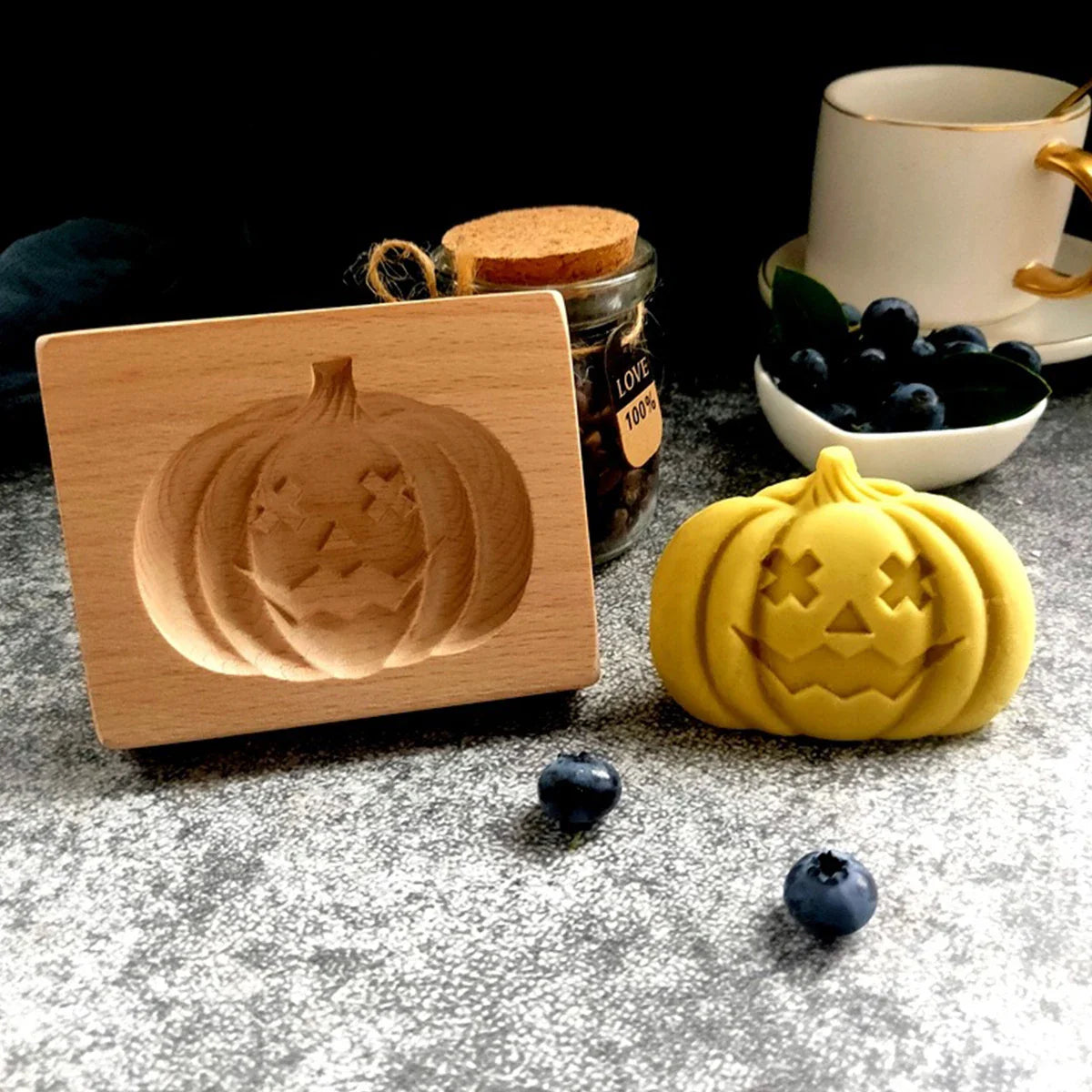 Wooden Cookie Molds for Halloween, 3D Carved Embossed Gingerbread Mould for Baking, Pumpkin Skull Ghost Witch Jack O 'Lantern