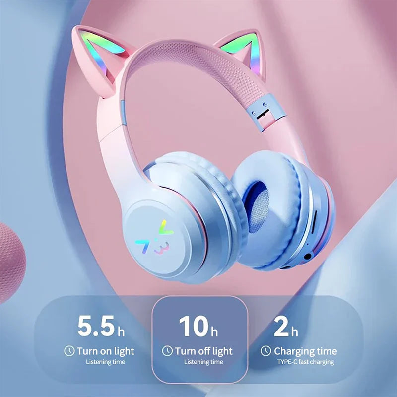 Xiaomi New wireless Headphones RGB cute cat ear Bluetooth Earphones with microphone Stereo Music Game Earphone Girls Kids Gifts