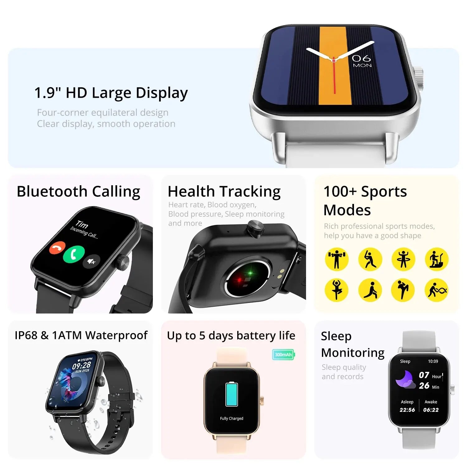 COLMI P81 Voice Calling Smart Watch Ultra 1.9'' HD Screen 24H Health Monitor 100+ Sports Modes 200+ Watch Faces Smartwatch