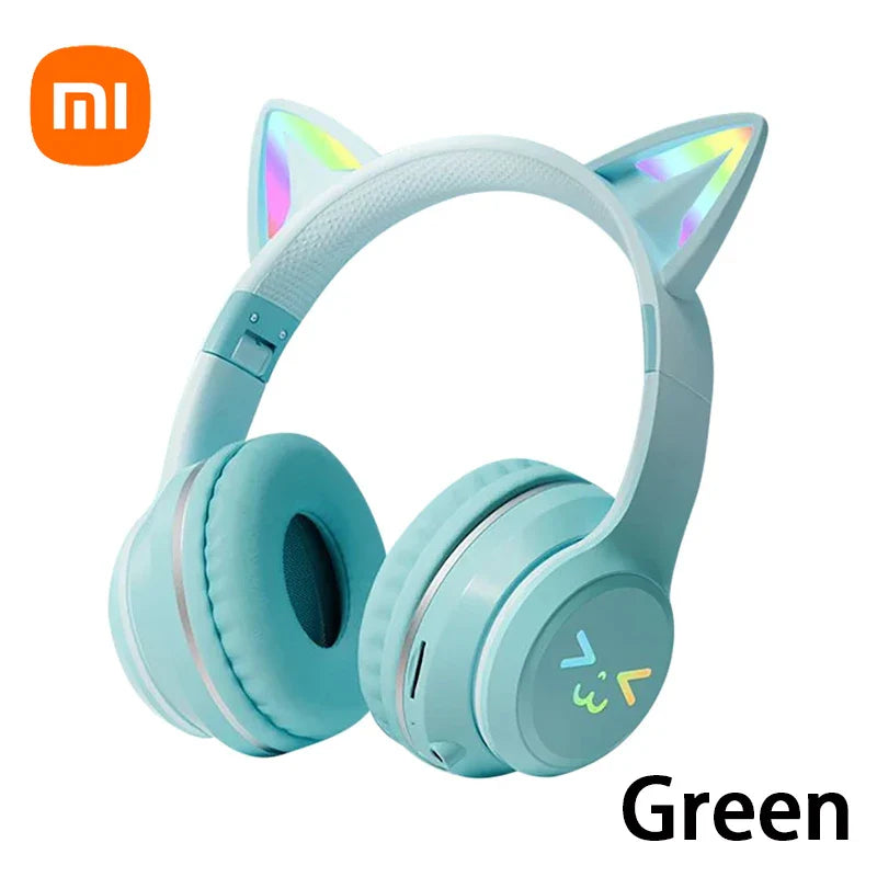 Xiaomi New wireless Headphones RGB cute cat ear Bluetooth Earphones with microphone Stereo Music Game Earphone Girls Kids Gifts