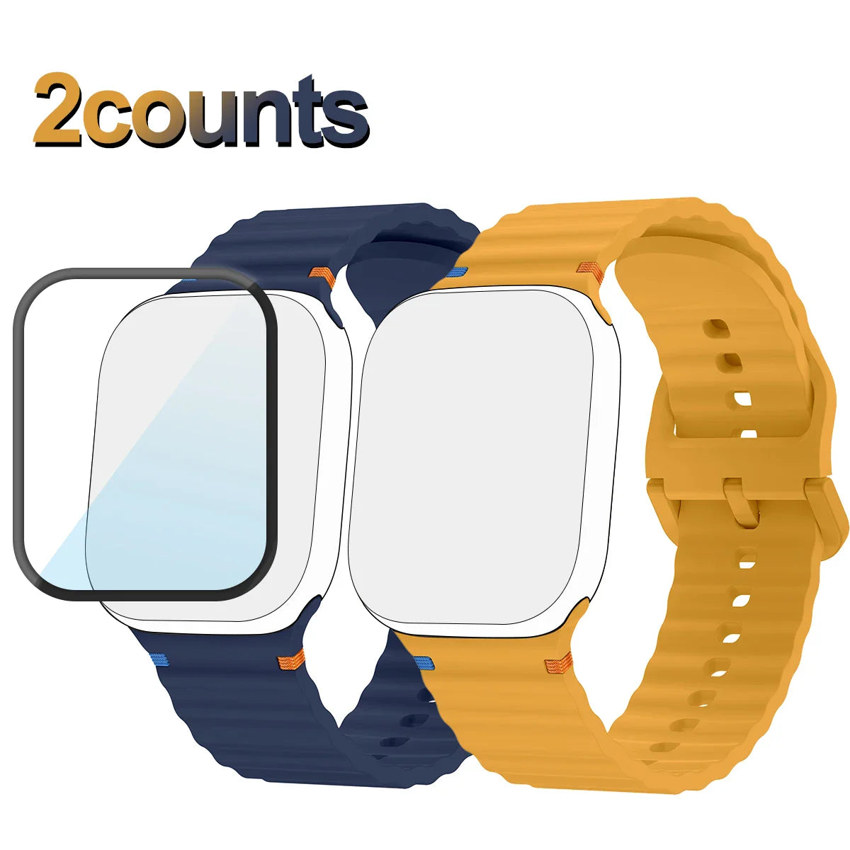 2pcs Silicone case+Band for Apple Watch Series Ultra 10 9 8 7 6 5 SE screen protector+Strap for iWatch 38/41/42/46/49mm Bracele