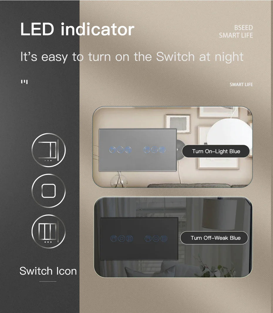 BSEED Wifi Roller Shutter Switch Smart Blind Switch with Touch Light Switch EU Socket Type-c USB  Tuya Smart Life Alexa Control