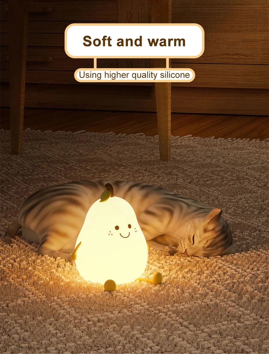 USB Rechargeable Night Light Pear Silicone Night Lights Touch Sensor Bedroom Bedside Cat Lamp With Remote For Kids Baby Gifts