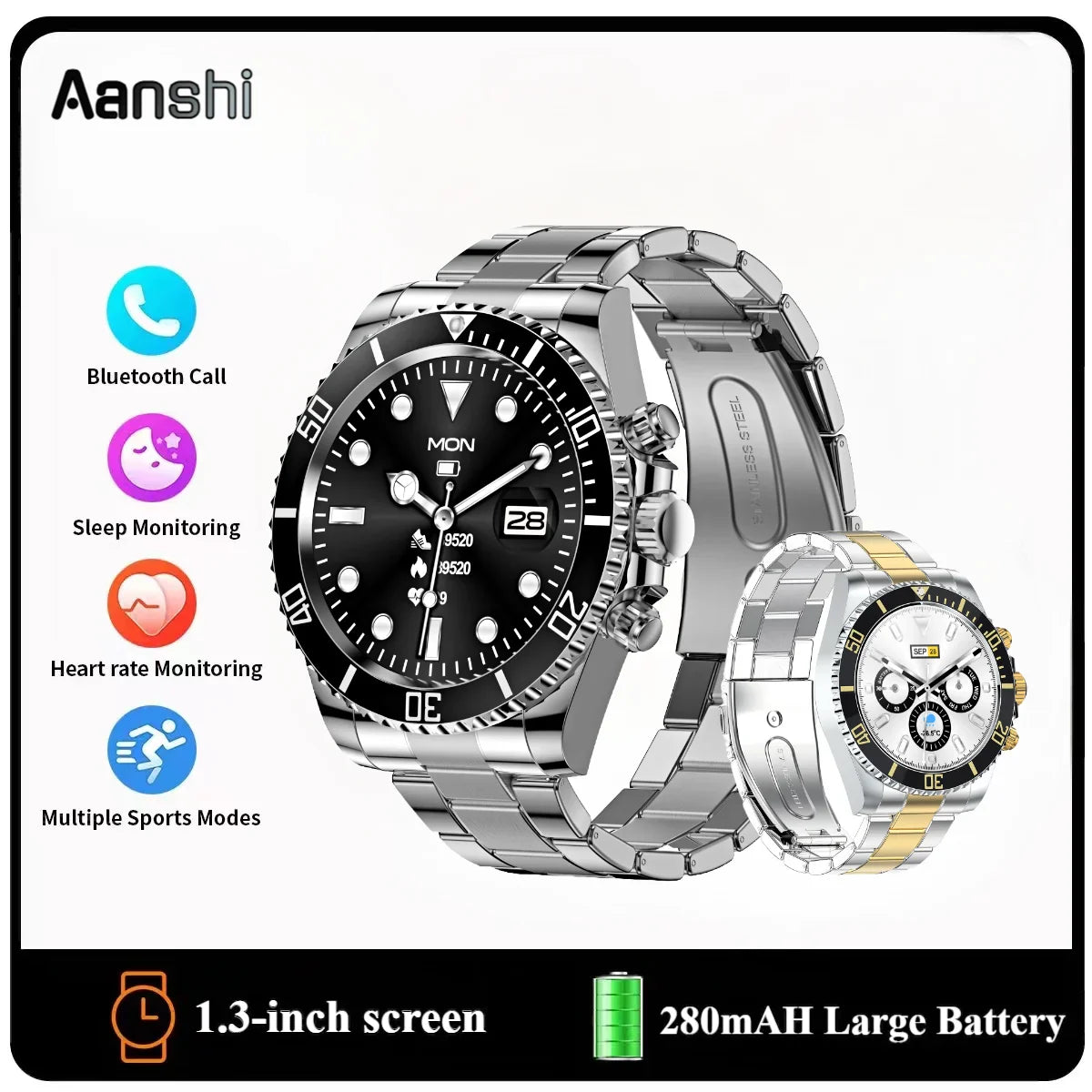 Aanshi High-End Men's SmartWatch AW12 2025 Luxury watches men Bluetooth Call 24H Health Monitoring  Business men's Smart Watch