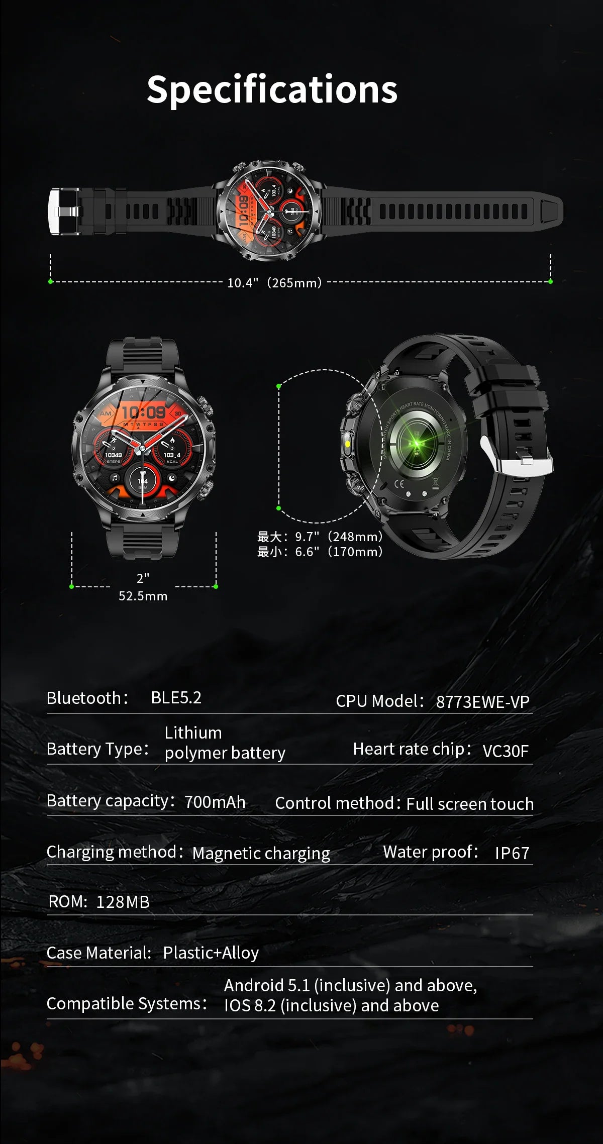 2025 New GPS LED 700MAH Sports Smartwatch Men's 1.90 "AMOLED Screen Heart Rate Blood Pressure Health Smart Watch For Huawei IOS