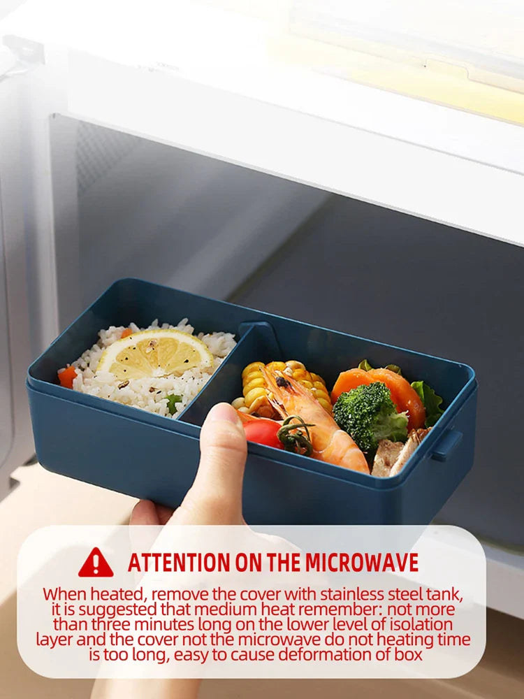 2 Layer Lunch Bento Box Food Container With Cutlery Set Student, Portable Leakproof Microwavable For Office Work School