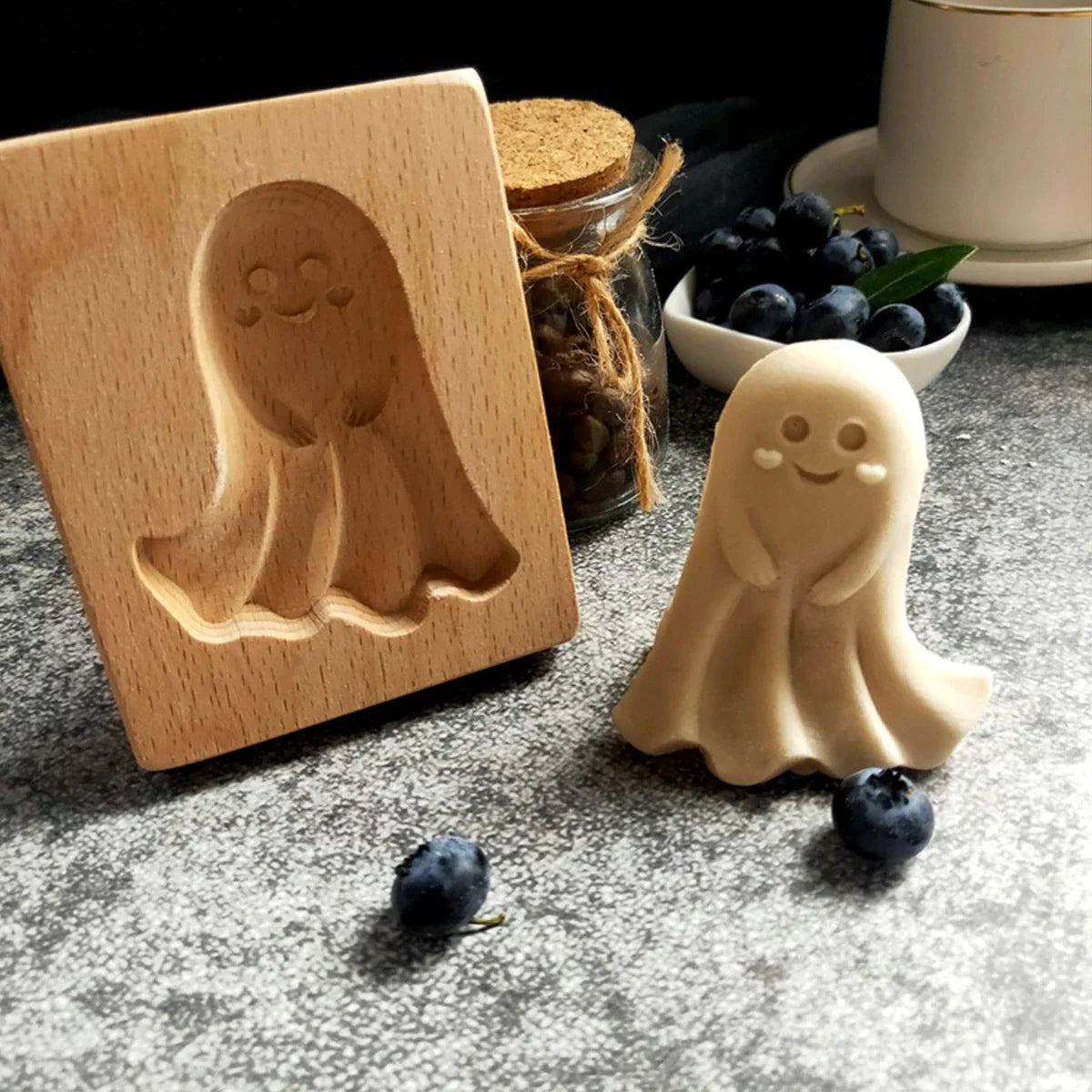 Wooden Cookie Molds for Halloween, 3D Carved Embossed Gingerbread Mould for Baking, Pumpkin Skull Ghost Witch Jack O 'Lantern