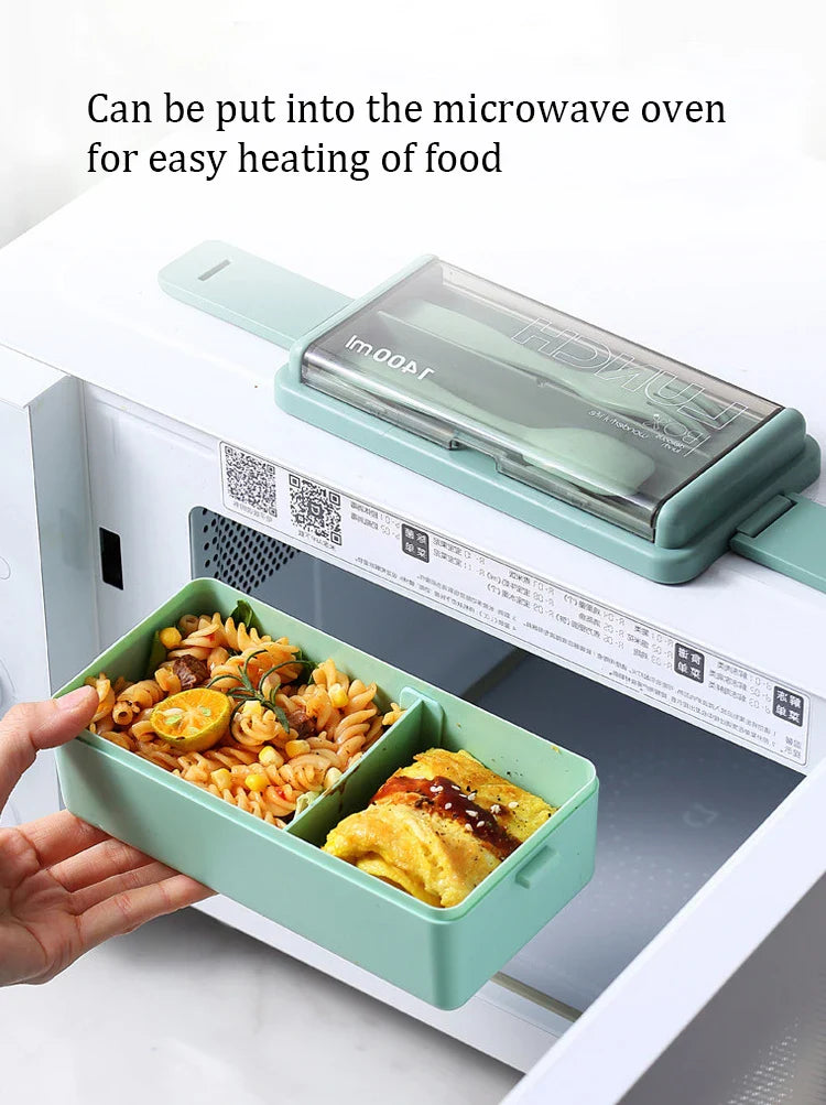 2 Layer Lunch Bento Box Food Container With Cutlery Set Student, Portable Leakproof Microwavable For Office Work School