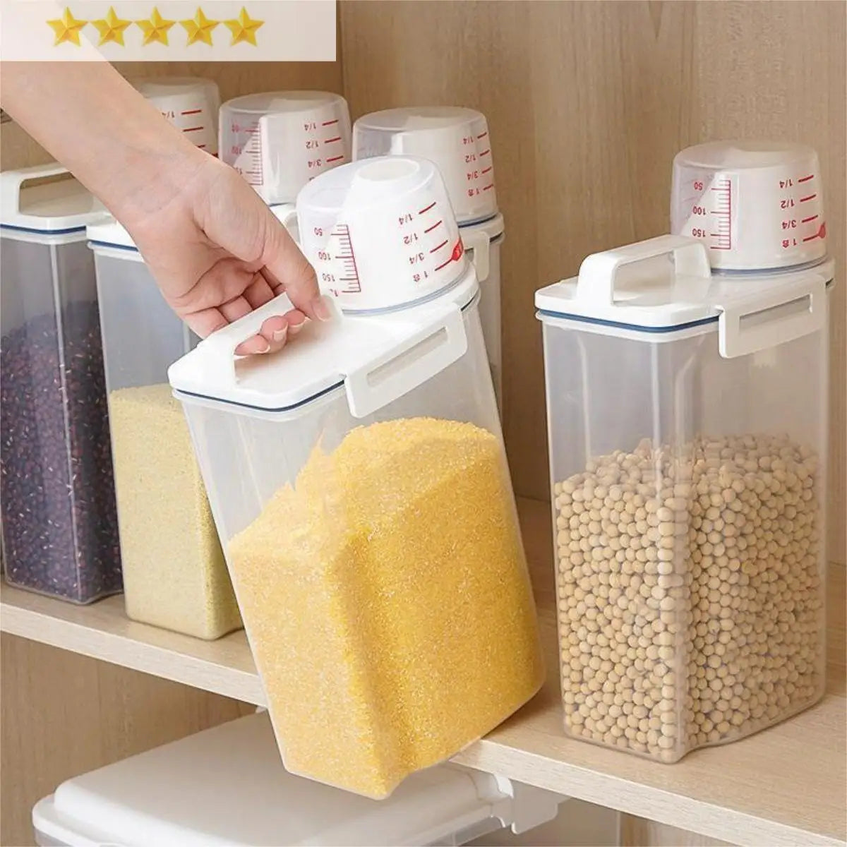 【Hot sales】1pc Rice And Grains Food Storage Canister With Measuring Cup, Kitchen Moisture-proof And Insect-proof Dust-proof