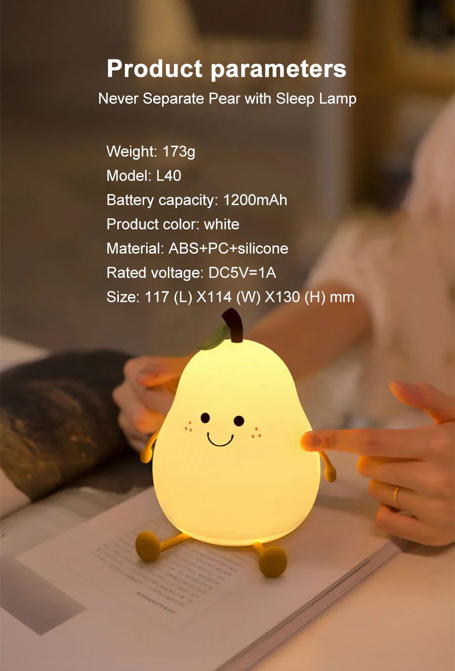 USB Rechargeable Night Light Pear Silicone Night Lights Touch Sensor Bedroom Bedside Cat Lamp With Remote For Kids Baby Gifts