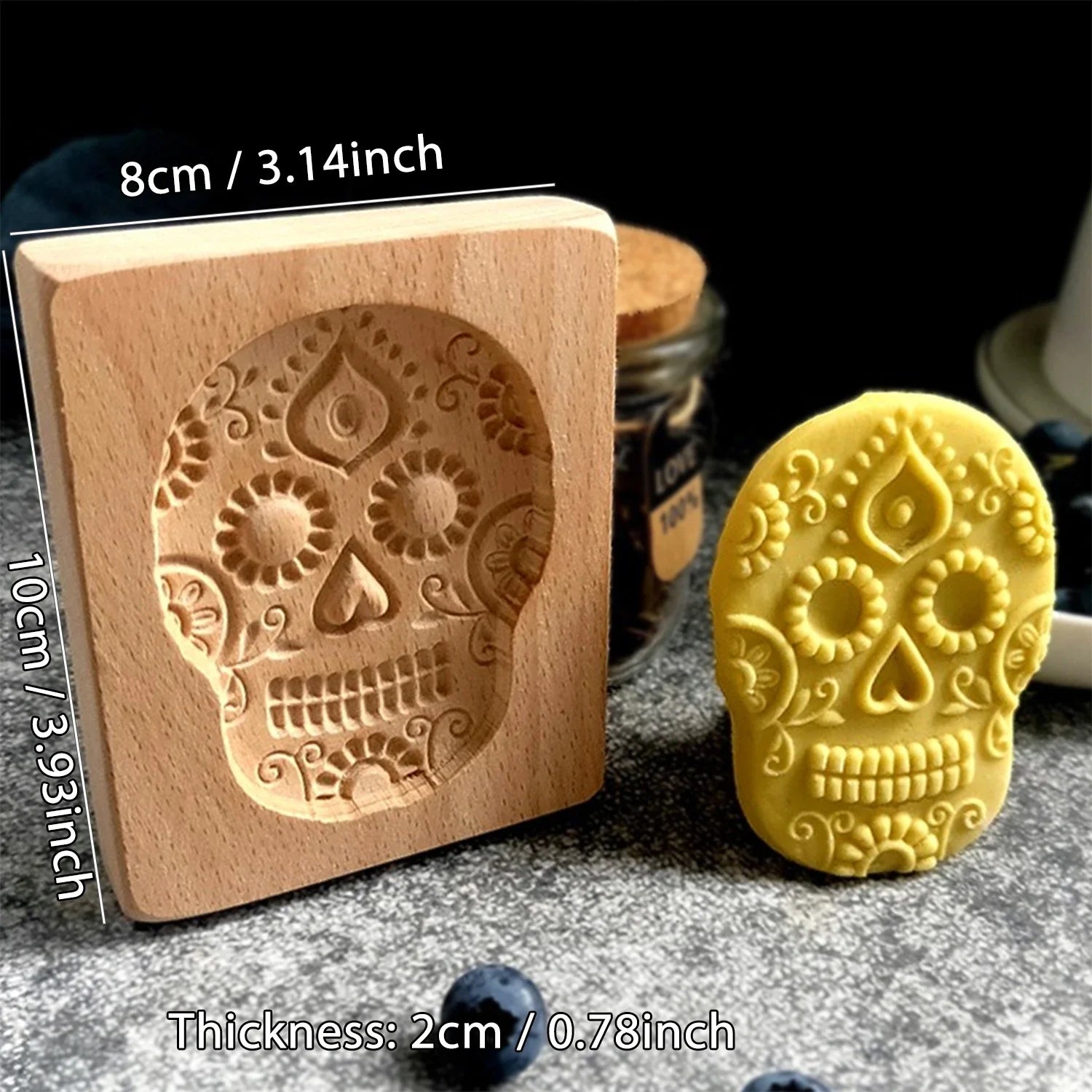 Wooden Cookie Molds for Halloween, 3D Carved Embossed Gingerbread Mould for Baking, Pumpkin Skull Ghost Witch Jack O 'Lantern