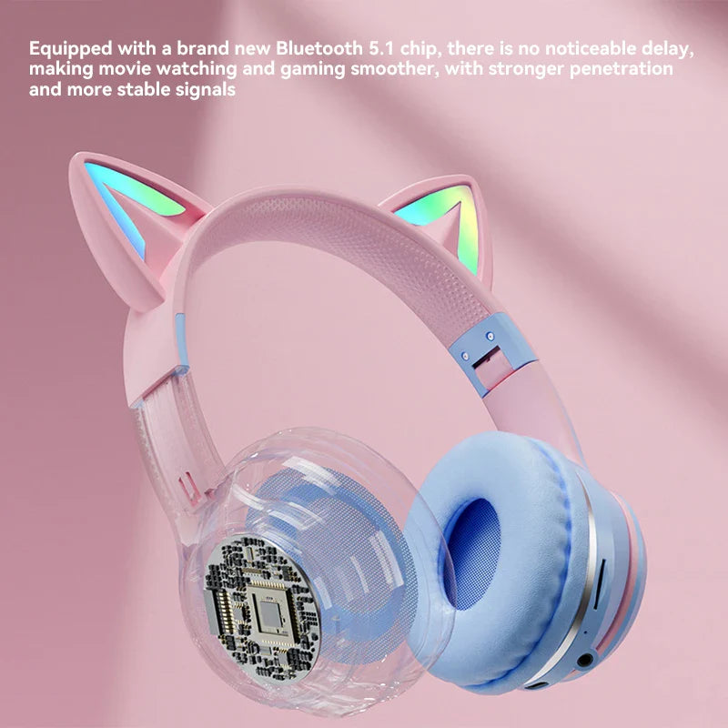 Xiaomi New wireless Headphones RGB cute cat ear Bluetooth Earphones with microphone Stereo Music Game Earphone Girls Kids Gifts