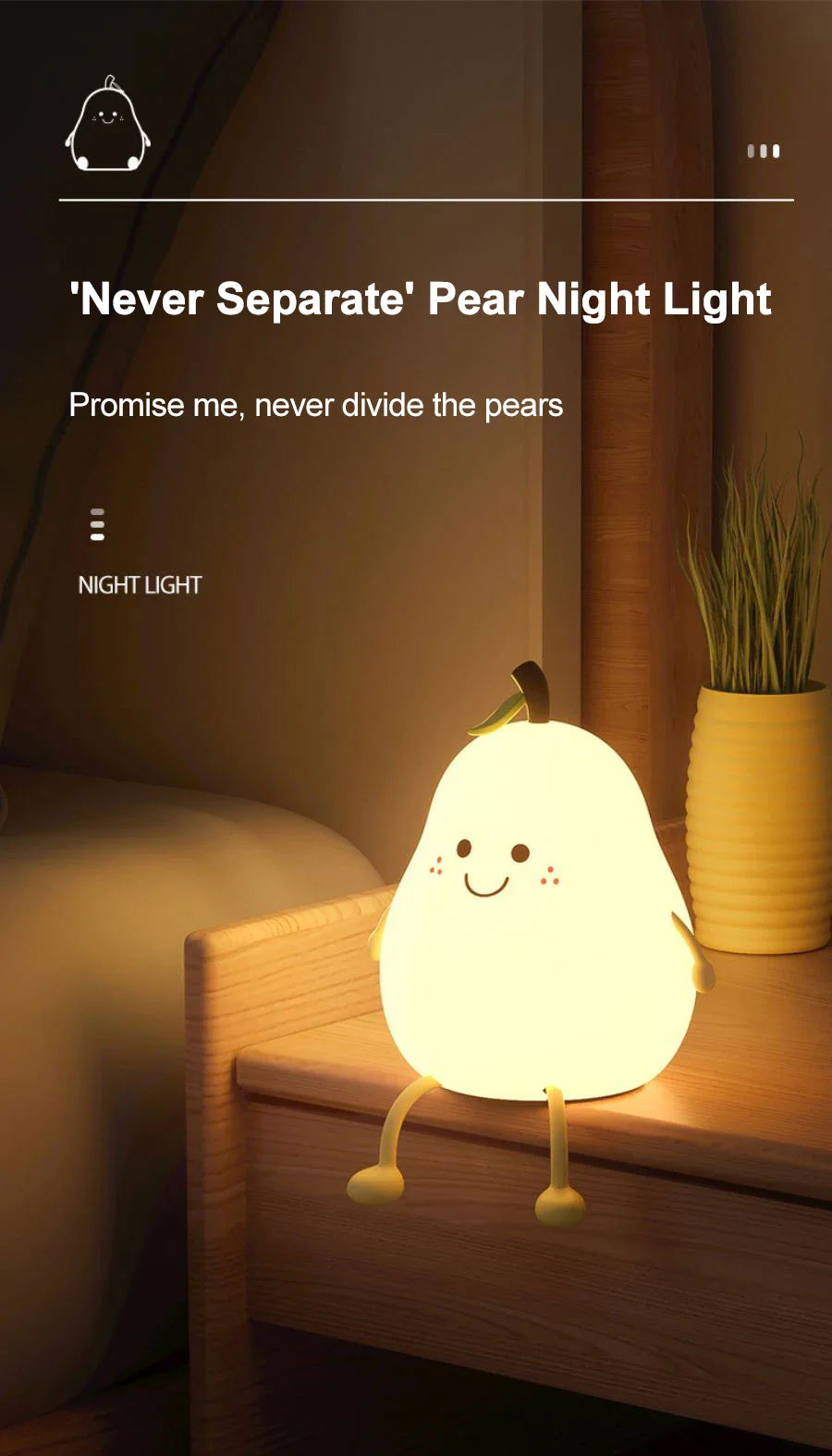 USB Rechargeable Night Light Pear Silicone Night Lights Touch Sensor Bedroom Bedside Cat Lamp With Remote For Kids Baby Gifts