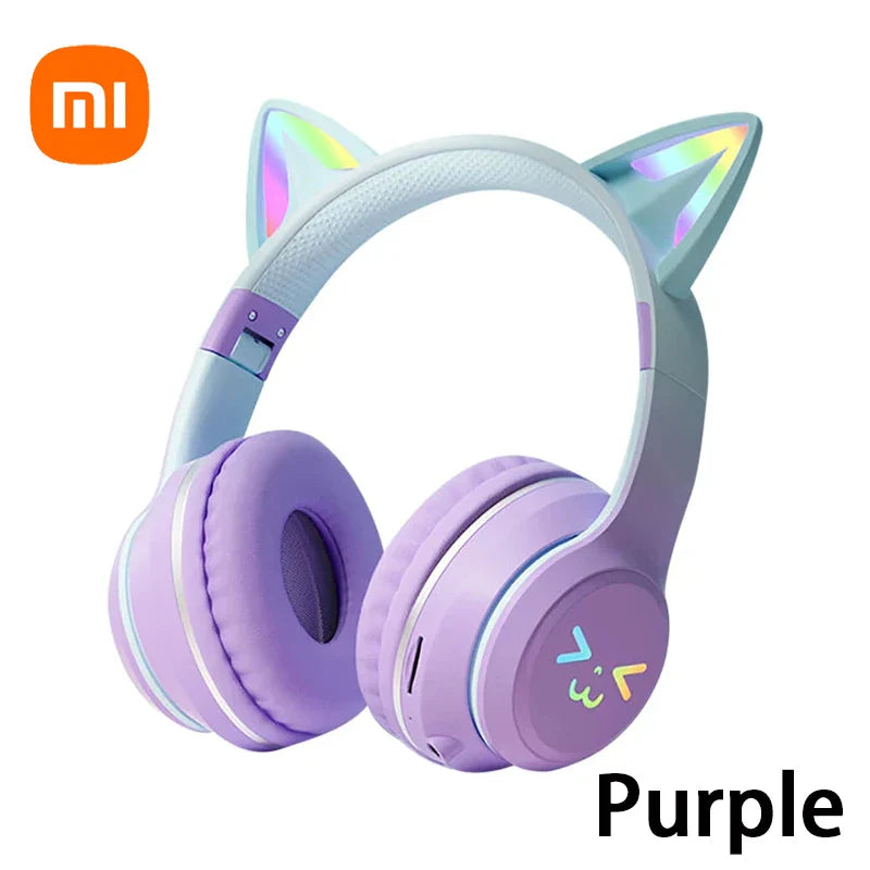 Xiaomi New wireless Headphones RGB cute cat ear Bluetooth Earphones with microphone Stereo Music Game Earphone Girls Kids Gifts