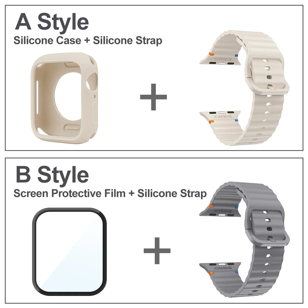 2pcs Silicone case+Band for Apple Watch Series Ultra 10 9 8 7 6 5 SE screen protector+Strap for iWatch 38/41/42/46/49mm Bracele