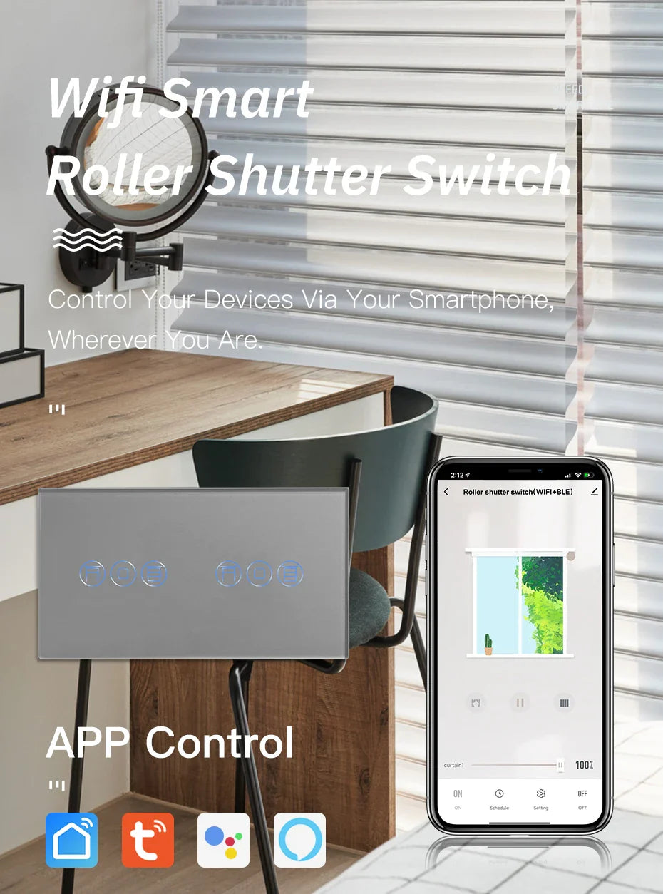 BSEED Wifi Roller Shutter Switch Smart Blind Switch with Touch Light Switch EU Socket Type-c USB  Tuya Smart Life Alexa Control