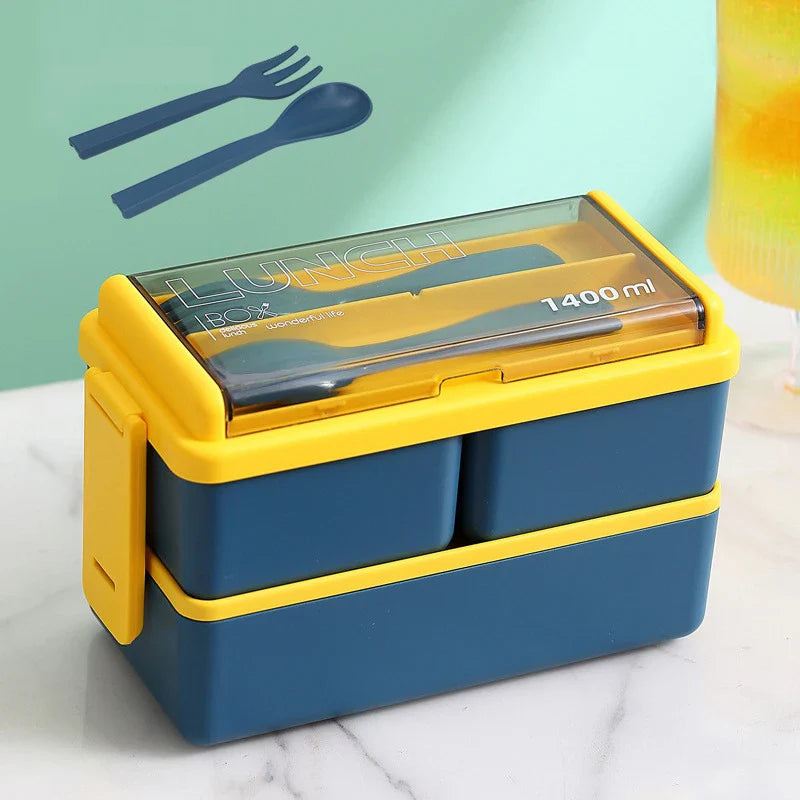 2 Layer Lunch Bento Box Food Container With Cutlery Set Student, Portable Leakproof Microwavable For Office Work School