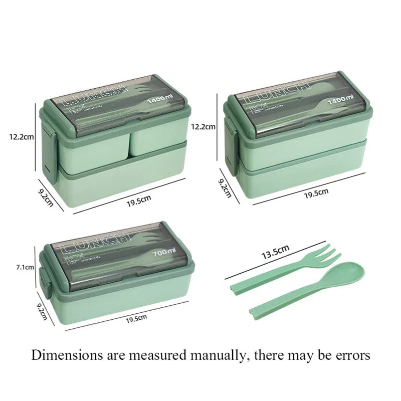 2 Layer Lunch Bento Box Food Container With Cutlery Set Student, Portable Leakproof Microwavable For Office Work School