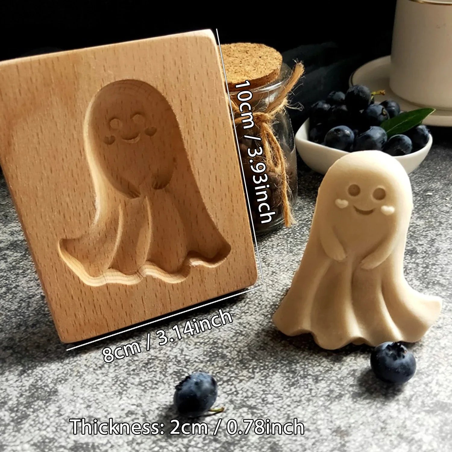 Wooden Cookie Molds for Halloween, 3D Carved Embossed Gingerbread Mould for Baking, Pumpkin Skull Ghost Witch Jack O 'Lantern