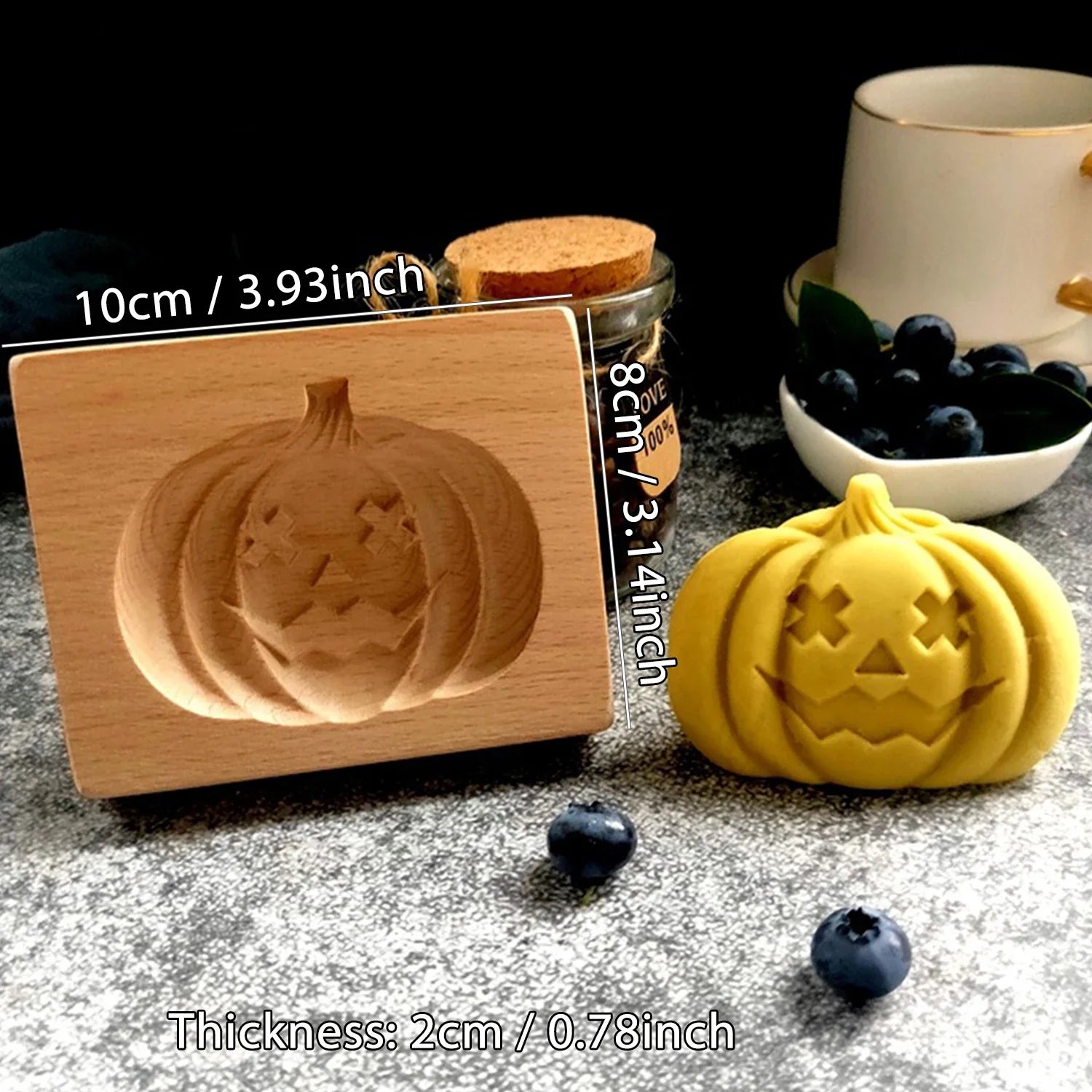 Wooden Cookie Molds for Halloween, 3D Carved Embossed Gingerbread Mould for Baking, Pumpkin Skull Ghost Witch Jack O 'Lantern