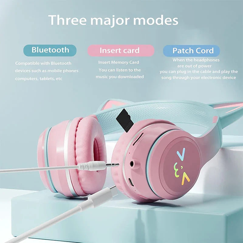 Xiaomi New wireless Headphones RGB cute cat ear Bluetooth Earphones with microphone Stereo Music Game Earphone Girls Kids Gifts